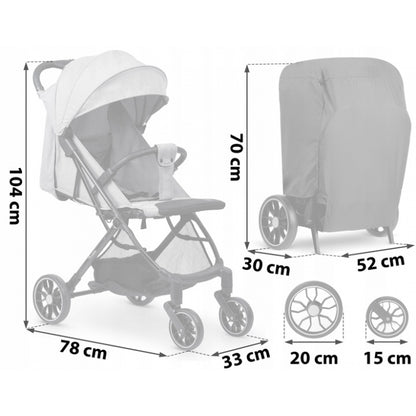 Carucior sport pentru copii, 78 x 33 x 104 cm, Nukido Paseo 716003 - Gri deschis