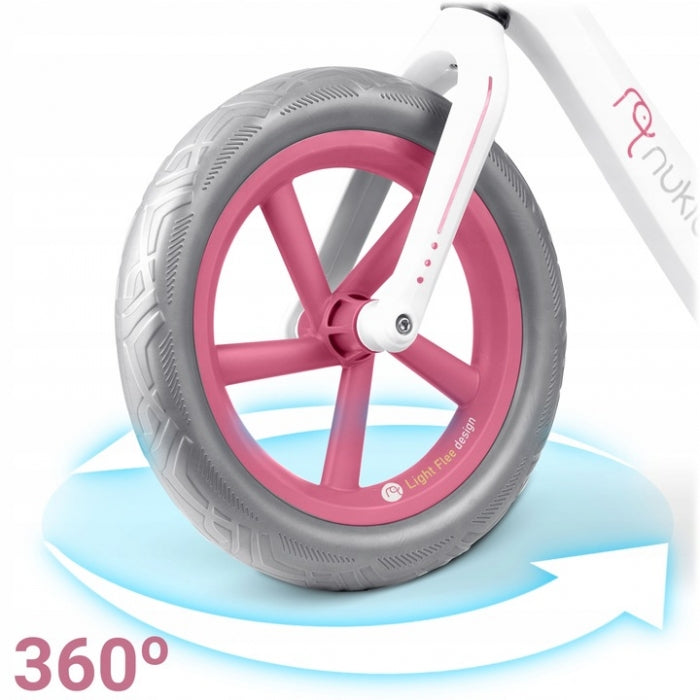 Bicicleta fara pedale pentru copii, 87 x 39 x 54 cm, roti EVA, Light Flee Nukido NK-604 - Roz - Alb