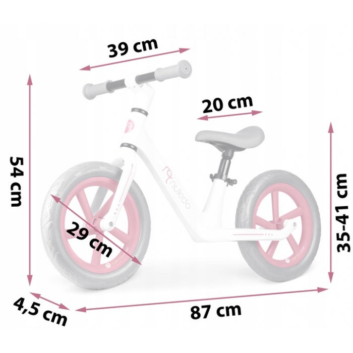 Bicicleta fara pedale pentru copii, 87 x 39 x 54 cm, roti EVA, Light Flee Nukido NK-604 - Roz - Alb