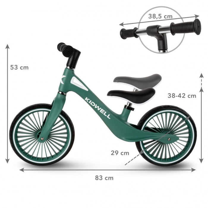 Bicicleta fara pedale, cadru nailon, roti PU, Kidwell NIX - Verde