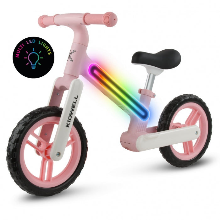 Bicicleta fara pedale, cadru nailon cu LED, roti EVA, Kidwell SUNO - Roz