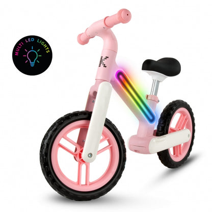 Bicicleta fara pedale, cadru nailon cu LED, roti EVA, Kidwell SUNO - Roz