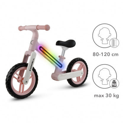 Bicicleta fara pedale, cadru nailon cu LED, roti EVA, Kidwell SUNO - Roz
