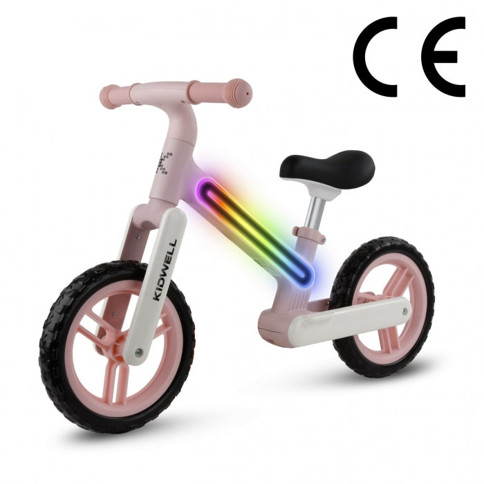 Bicicleta fara pedale, cadru nailon cu LED, roti EVA, Kidwell SUNO - Roz