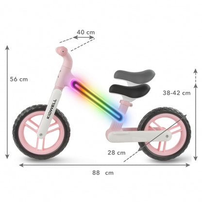 Bicicleta fara pedale, cadru nailon cu LED, roti EVA, Kidwell SUNO - Roz
