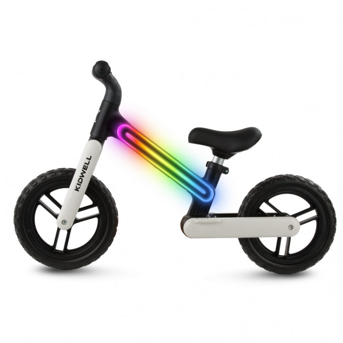 Bicicleta fara pedale, cadru nailon cu LED, roti EVA, Kidwell SUNO - Alb-Negru
