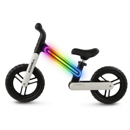 Bicicleta fara pedale, cadru nailon cu LED, roti EVA, Kidwell SUNO - Alb-Negru