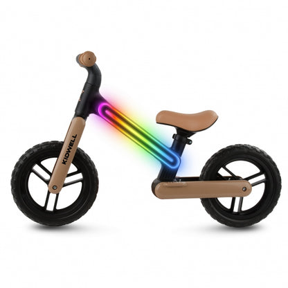 Bicicleta fara pedale, cadru nailon cu LED, roti EVA, Kidwell SUNO - Bej-Negru