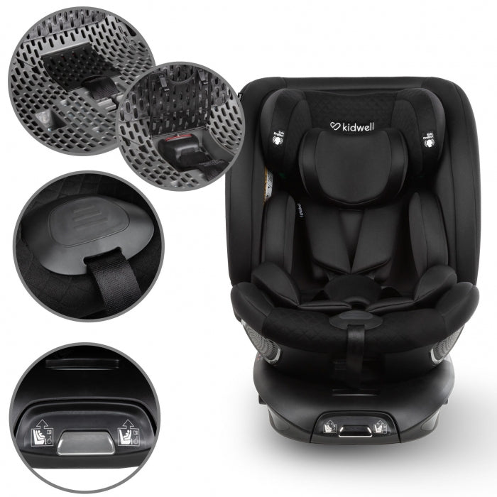 Scaun auto cu ISOFIX Kidwell GoCar, grupa 40-135 cm, i-Size, omologare R129 - Negru