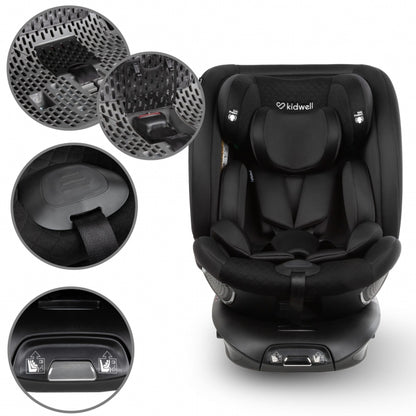 Scaun auto cu ISOFIX Kidwell GoCar, grupa 40-135 cm, i-Size, omologare R129 - Negru