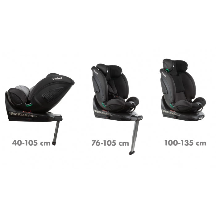 Scaun auto cu ISOFIX Kidwell GoCar, grupa 40-135 cm, i-Size, omologare R129 - Negru-Gri