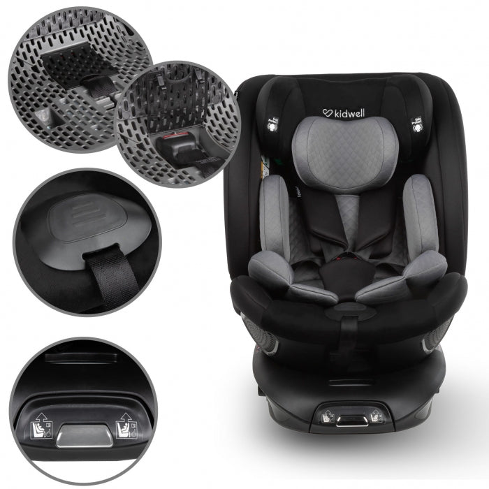 Scaun auto cu ISOFIX Kidwell GoCar, grupa 40-135 cm, i-Size, omologare R129 - Negru-Gri