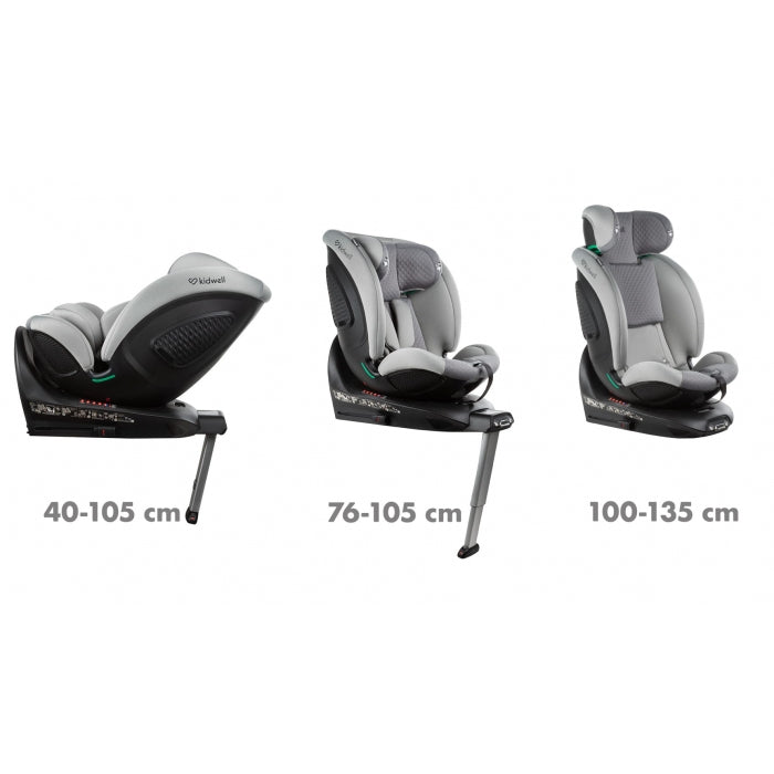 Scaun auto cu ISOFIX Kidwell GoCar, grupa 40-135 cm, i-Size, omologare R129 - Gri
