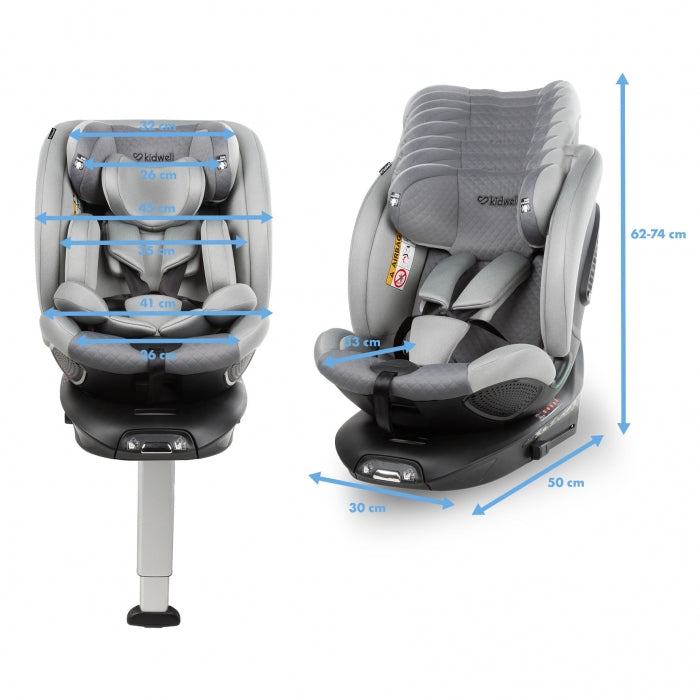 Scaun auto cu ISOFIX Kidwell GoCar, grupa 40-135 cm, i-Size, omologare R129 - Gri