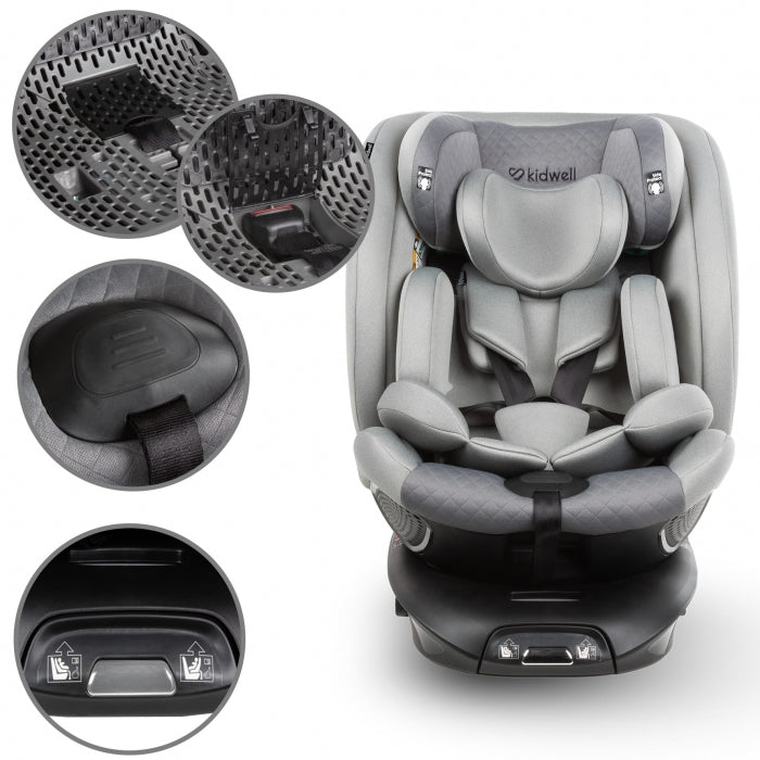 Scaun auto cu ISOFIX Kidwell GoCar, grupa 40-135 cm, i-Size, omologare R129 - Gri