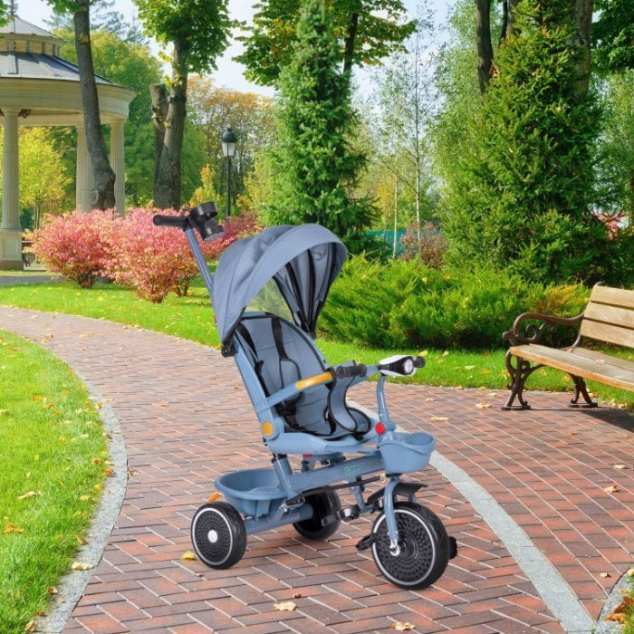 Tricicleta 2 in 1 pentru copii, scaun rotativ 360°, roti din spuma EVA, Ecotoys WQL-066-18 - Albastru