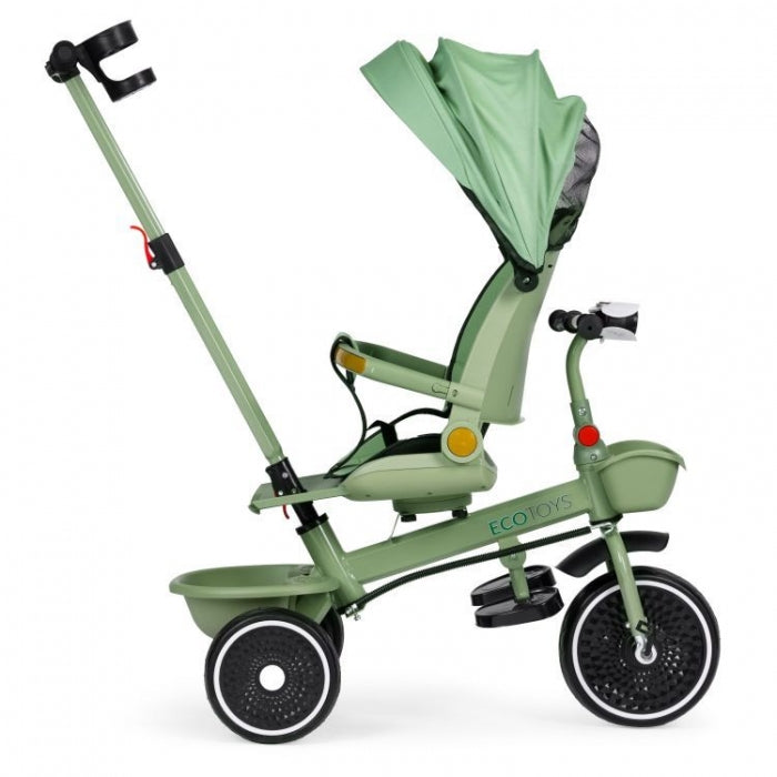 Tricicleta 2 in 1 pentru copii, scaun rotativ 360°, roti din spuma EVA, Ecotoys WQL-066-18 - Verde