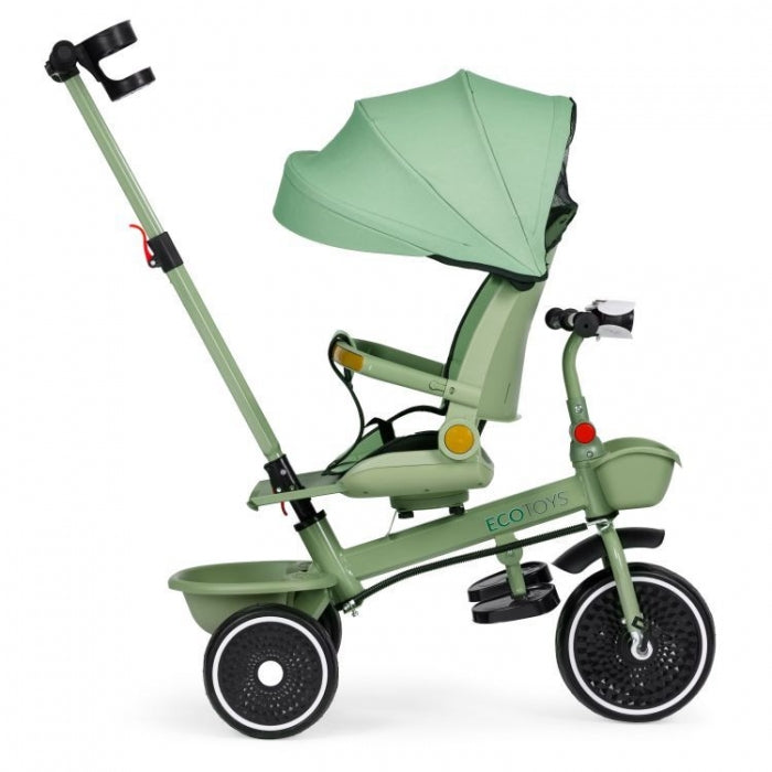Tricicleta 2 in 1 pentru copii, scaun rotativ 360°, roti din spuma EVA, Ecotoys WQL-066-18 - Verde
