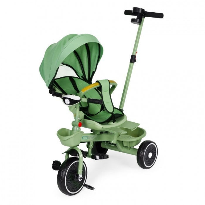 Tricicleta 2 in 1 pentru copii, scaun rotativ 360°, roti din spuma EVA, Ecotoys WQL-066-18 - Verde