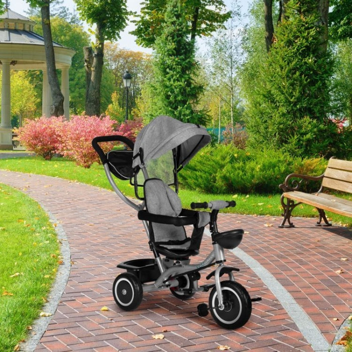 Tricicleta 2 in 1 pentru copii, scaun rotativ 360°, roti din spuma EVA, Ecotoys WQL-066-52 - Gri