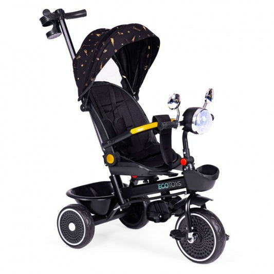 Tricicleta pentru copii, scaun rotativ 360°, roti din spuma EVA, Ecotoys WQL-186 - Negru