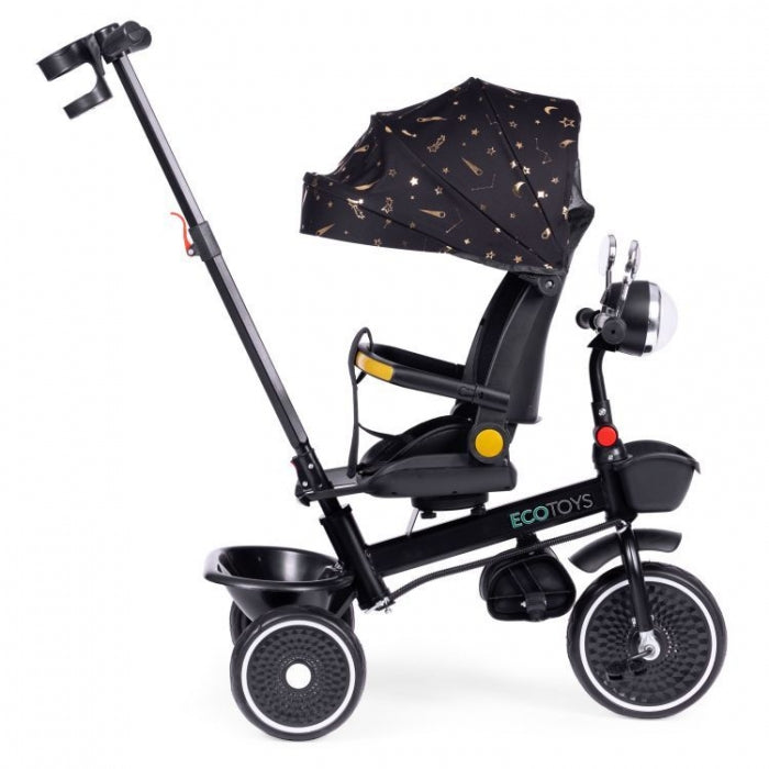 Tricicleta pentru copii, scaun rotativ 360°, roti din spuma EVA, Ecotoys WQL-186 - Negru