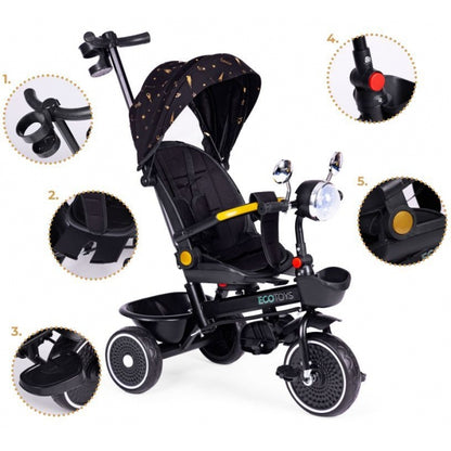 Tricicleta pentru copii, scaun rotativ 360°, roti din spuma EVA, Ecotoys WQL-186 - Negru