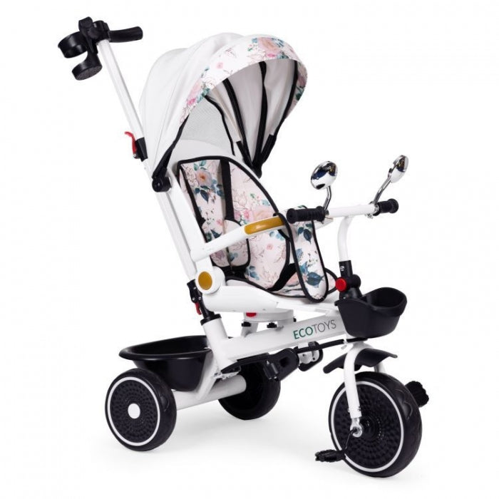 Tricicleta pentru copii, scaun rotativ 360°, roti din spuma EVA, Ecotoys WQL-186 - Alb