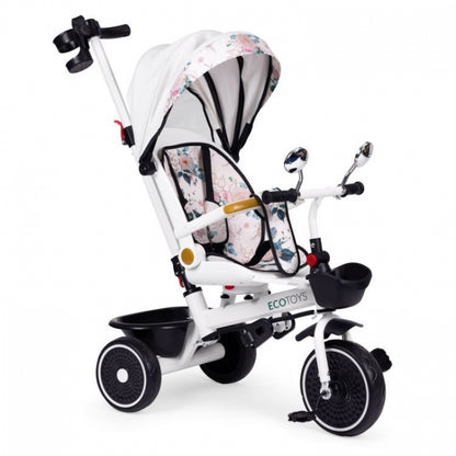 Tricicleta pentru copii, scaun rotativ 360°, roti din spuma EVA, Ecotoys WQL-186 - Alb