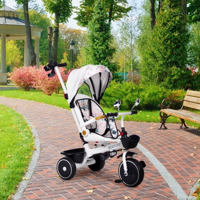 Tricicleta pentru copii, scaun rotativ 360°, roti din spuma EVA, Ecotoys WQL-186 - Alb