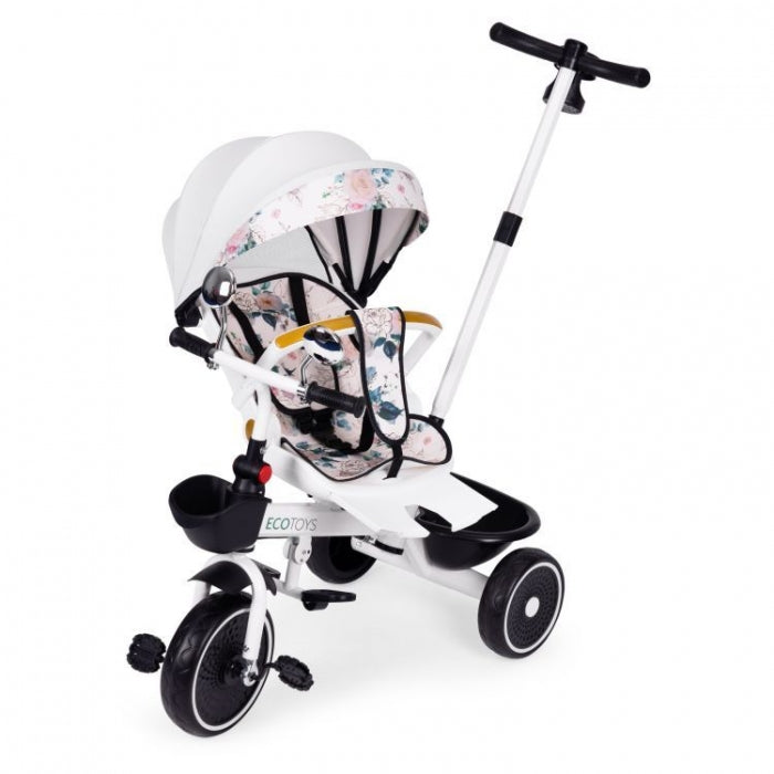 Tricicleta pentru copii, scaun rotativ 360°, roti din spuma EVA, Ecotoys WQL-186 - Alb