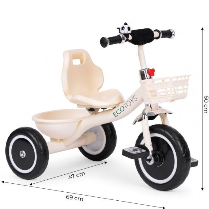 Tricicleta cu pedale pentru copii, roti din spuma EVA, Ecotoys WQL-1999 - Bej