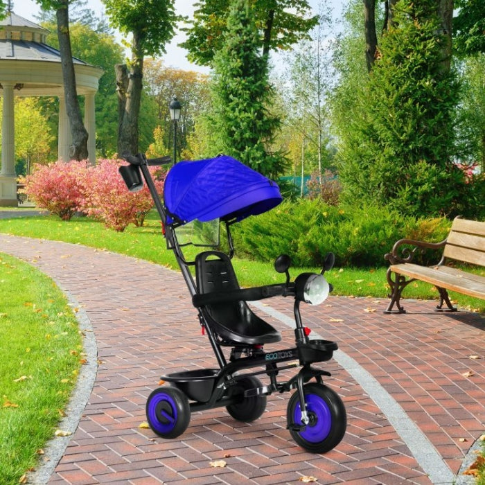 Tricicleta 3 in 1 pentru copii, scaun rotativ 360°, roti din spuma EVA, Ecotoys WQL-066-51 - Albastru