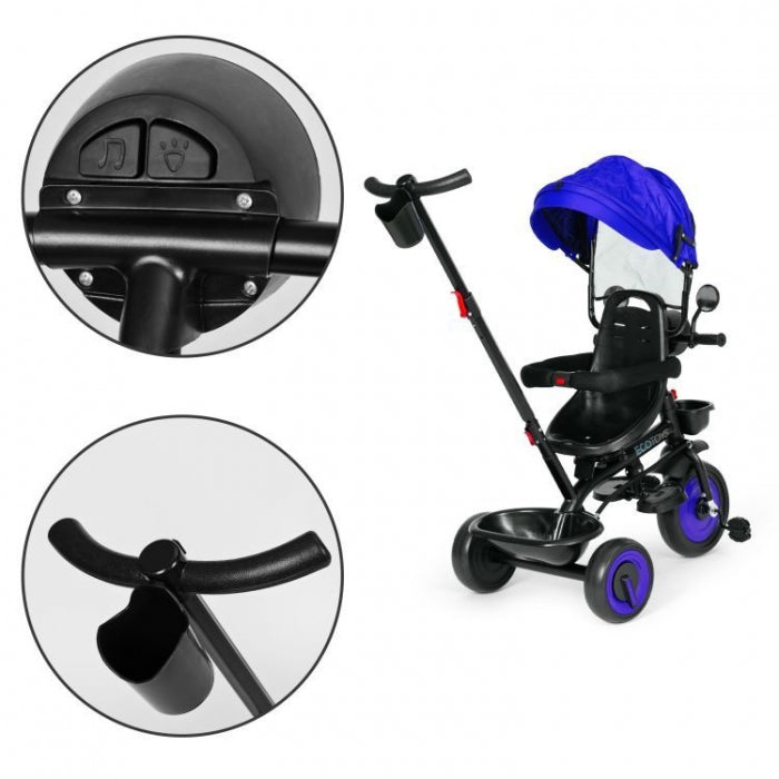 Tricicleta 3 in 1 pentru copii, scaun rotativ 360°, roti din spuma EVA, Ecotoys WQL-066-51 - Albastru