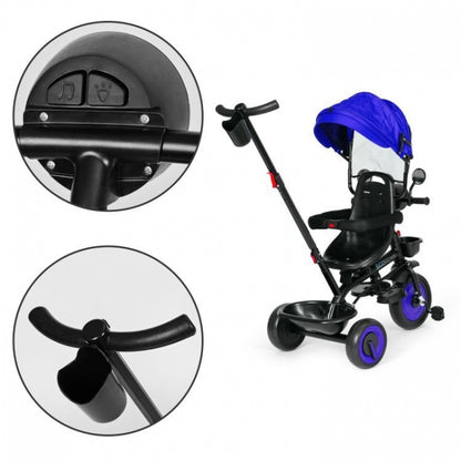 Tricicleta 3 in 1 pentru copii, scaun rotativ 360°, roti din spuma EVA, Ecotoys WQL-066-51 - Albastru