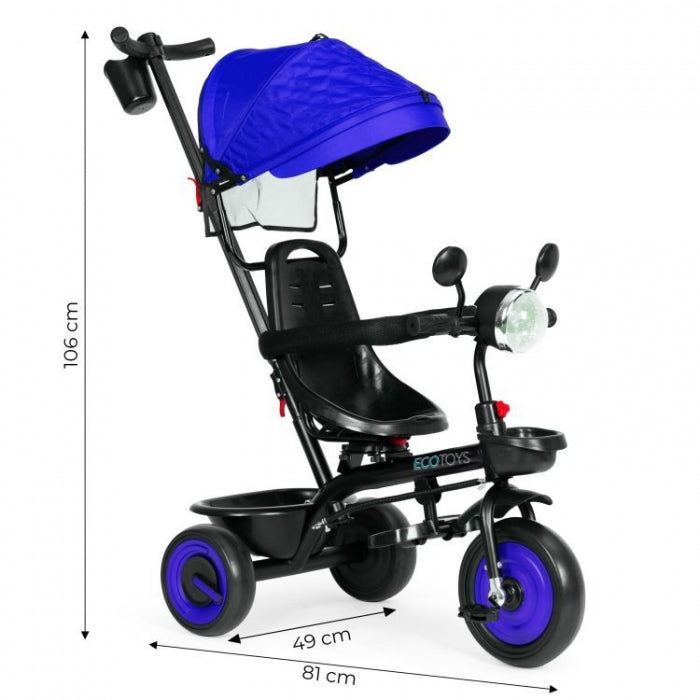 Tricicleta 3 in 1 pentru copii, scaun rotativ 360°, roti din spuma EVA, Ecotoys WQL-066-51 - Albastru