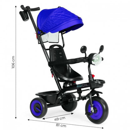 Tricicleta 3 in 1 pentru copii, scaun rotativ 360°, roti din spuma EVA, Ecotoys WQL-066-51 - Albastru