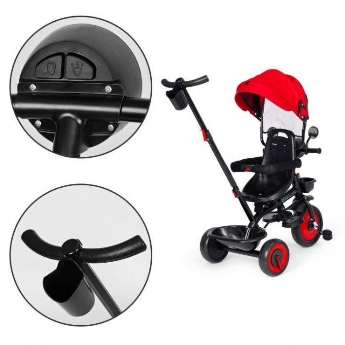 Tricicleta 3 in 1 pentru copii, scaun rotativ 360°, roti din spuma EVA, Ecotoys WQL-066-51 - Rosu