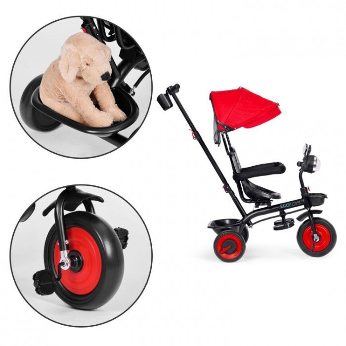 Tricicleta 3 in 1 pentru copii, scaun rotativ 360°, roti din spuma EVA, Ecotoys WQL-066-51 - Rosu