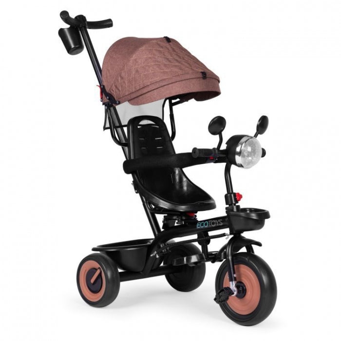 Tricicleta 3 in 1 pentru copii, scaun rotativ 360°, roti din spuma EVA, Ecotoys WQL-066-51 - Bej - Resigilat