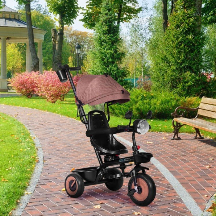 Tricicleta 3 in 1 pentru copii, scaun rotativ 360°, roti din spuma EVA, Ecotoys WQL-066-51 - Bej - Resigilat