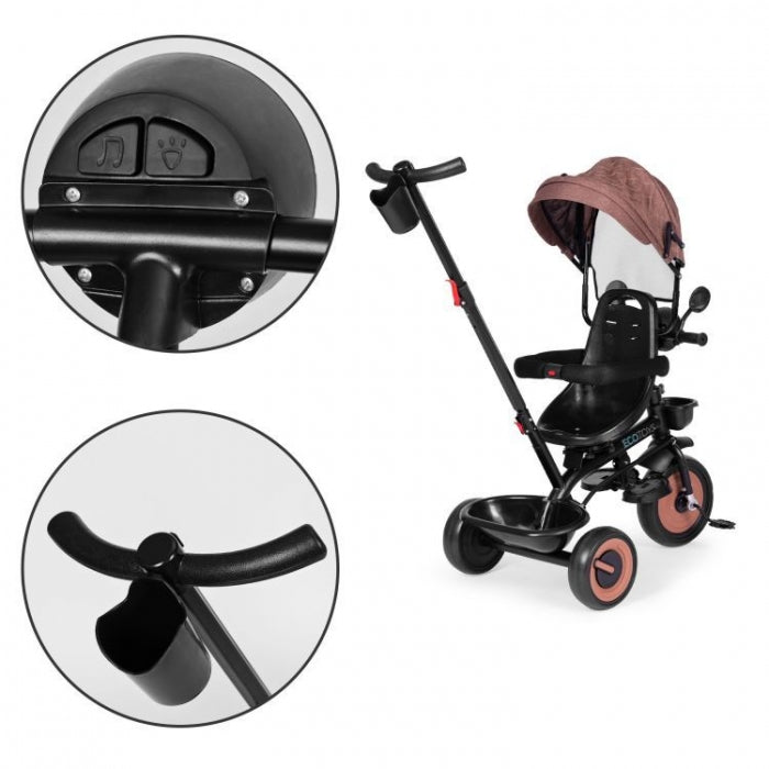 Tricicleta 3 in 1 pentru copii, scaun rotativ 360°, roti din spuma EVA, Ecotoys WQL-066-51 - Bej