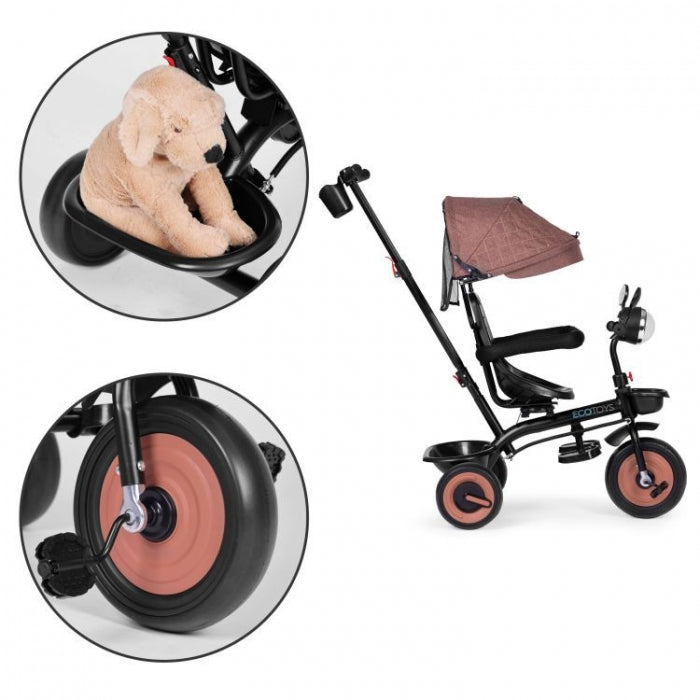 Tricicleta 3 in 1 pentru copii, scaun rotativ 360°, roti din spuma EVA, Ecotoys WQL-066-51 - Bej - Resigilat
