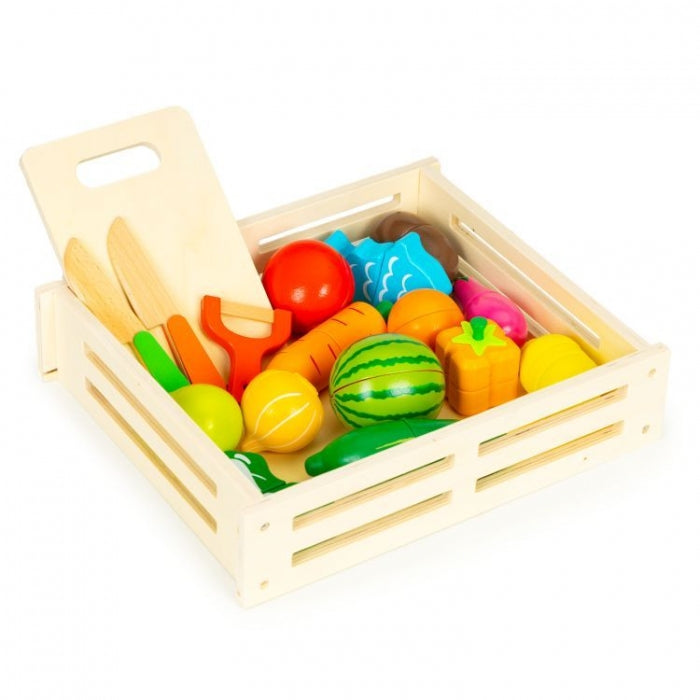 Set de fructe si legume din lemn, 17 elemente, Ecotoys HC590048