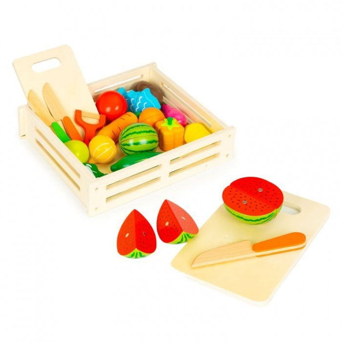 Set de fructe si legume din lemn, 17 elemente, Ecotoys HC590048