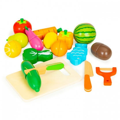 Set de fructe si legume din lemn, 17 elemente, Ecotoys HC590048