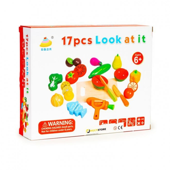 Set de fructe si legume din lemn, 17 elemente, Ecotoys HC590048