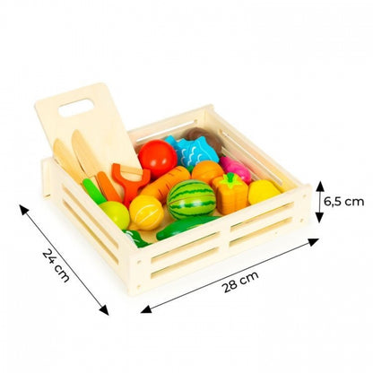 Set de fructe si legume din lemn, 17 elemente, Ecotoys HC590048
