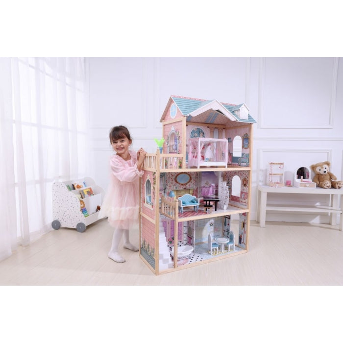 Casuta de papusi din lemn cu 3 etaje si mobilier Ecotoys 8106