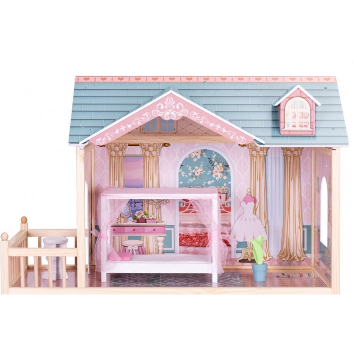 Casuta de papusi din lemn cu 3 etaje si mobilier Ecotoys 8106